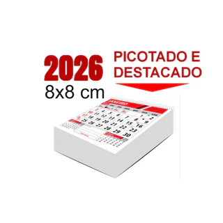 Bloco calendario 2026 - 8x8 cm com 12 folhinhas - 20 / 50 unidades