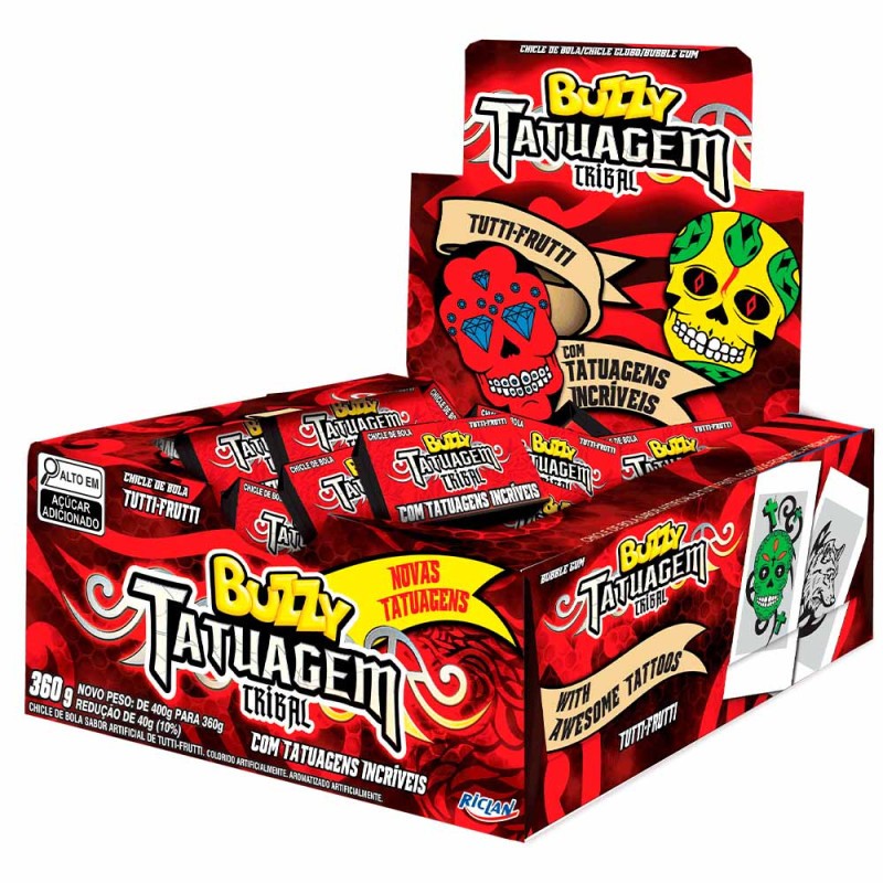 Chiclete Tattoo Tribal Tutti Frutti 90Un - Buzzy | Shopee Brasil