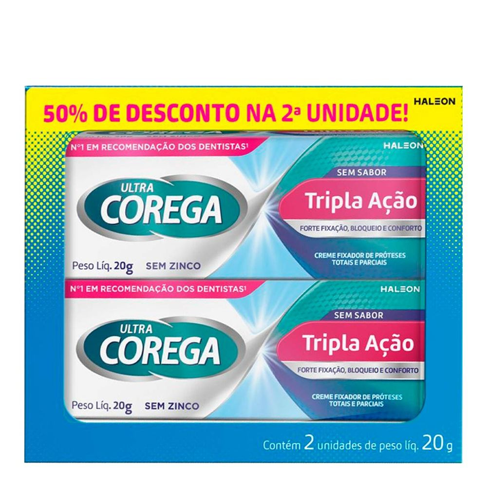Kit com 2 Corega Ultra Creme Fixador de Próteses Dentárias Totais e ...