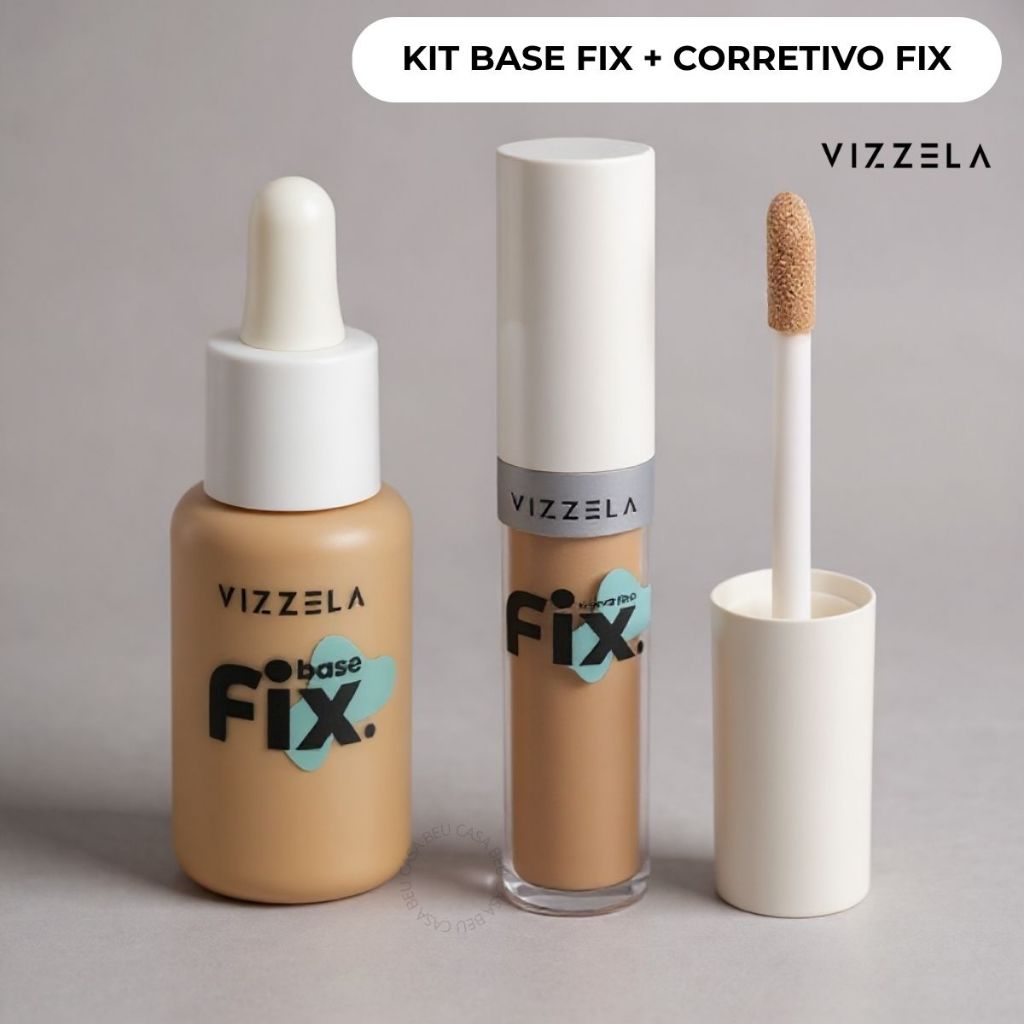 Kit Vizzela Base Fix + Corretivo Fix Vegano Resistente à Água | Shopee ...