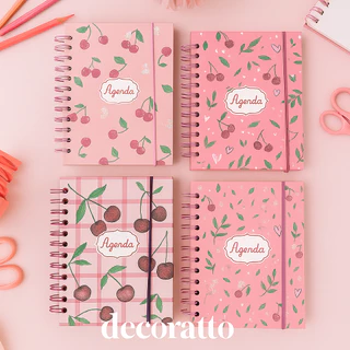 Agenda Permanente Capa Dura Com Elástico Coleção Cereja com Glitter 336 Páginas