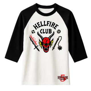 Camiseta Blusa Club Hellfire 100% Algodão Stranger Things Manga 3/4 Manga Curta Manga Longa PlusSize