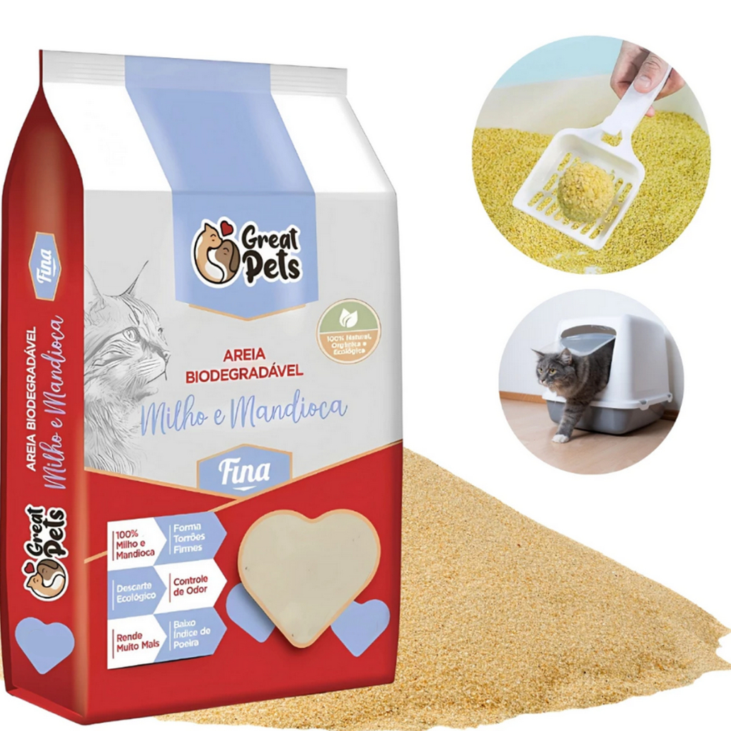 Areia de Mandioca para Gatos Great Pets Biodegradável Grãos Finos ...