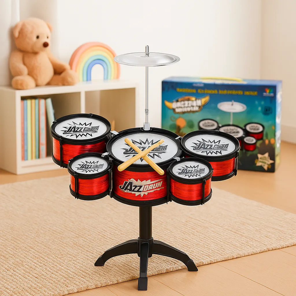 Mini Bateria Infantil 5 Tambores – Prato Metálico, 2 Baquetas, +3 Anos ...