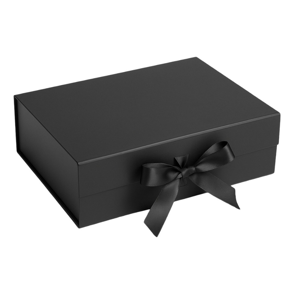 Caixa de Presente Preta Luxuosa com Fita de Cetim – Design Moderno ...