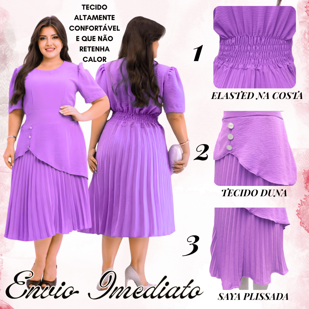 Vestido Feminino Evangelico, Duna, Plissado e Elegante
