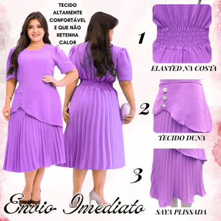 Vestido Feminino Evangelico, Duna, Plissado e Elegante