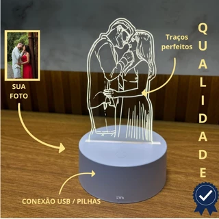 Luminária LED Casal Personalizada com Sua Foto Vetorizada | Presente Romântico | USB ou Pilhas AAA