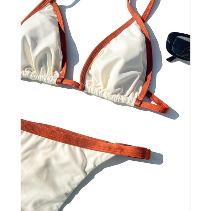 biquíni feminino fita cortininha bicolor verão praia piscina marquinha bronze