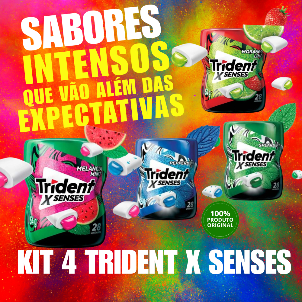 Kit 4 Trident X Senses – Morango, Hortelã, Melancia e Menta (54g