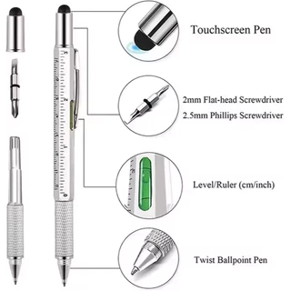 Caneta 6 em 1 Profissional – Touchscreen, Régua, Nível e Chave de Fenda - Caneta Ferramenta Inteligente