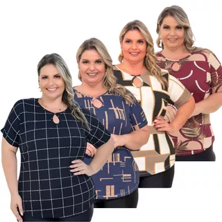 Plus Size 4 Blusa Blusinha Camiseta Feminina Curve Verão Senhora Bata ESTAMPAS ALEATÓRIAS em Oferta na Shopee