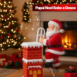 Papai Noel Musical Na Casinha Chaminé Enfeite De Natal Decoração Natalino De Natal Mega Grande 55 cm