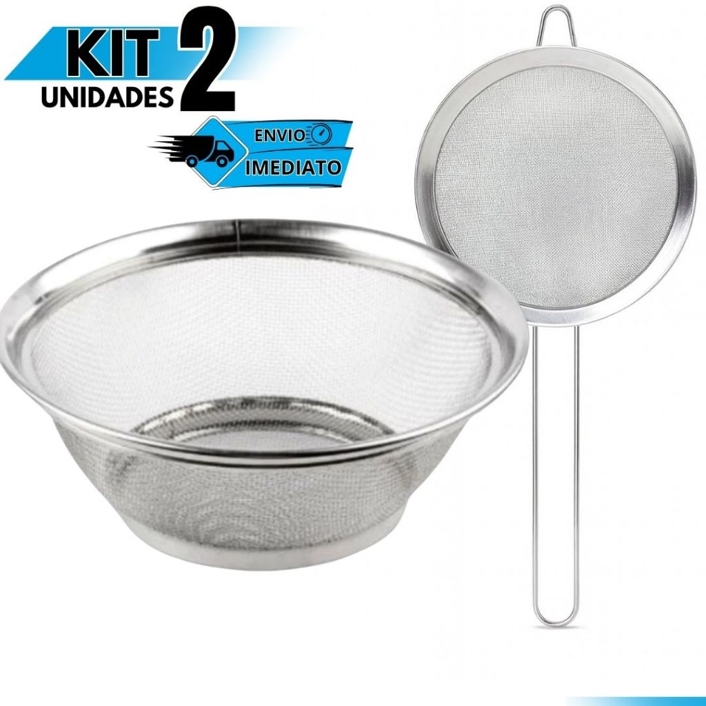 Kit 2 Peneira Coador de Cozinha + Cesta Inox Utensílios Mult