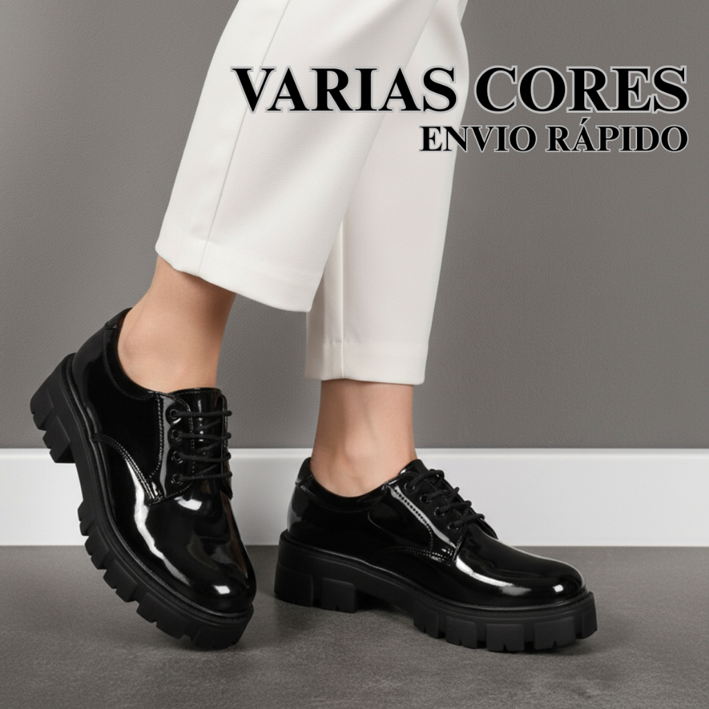 Sapato Tratorado Oxford Plataforma Chunky de Amarrar Casual Urbano