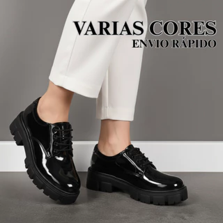 Sapato Tratorado Oxford Plataforma Chunky de Amarrar Casual Urbano