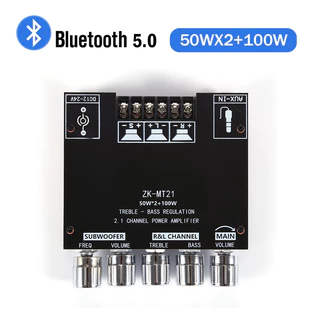 Placa Digital Bluetooth 5.0 ZK-MT21 50W * 2 + 100W Amplificador De Subwoofer Estéreo De 2.1 Canais