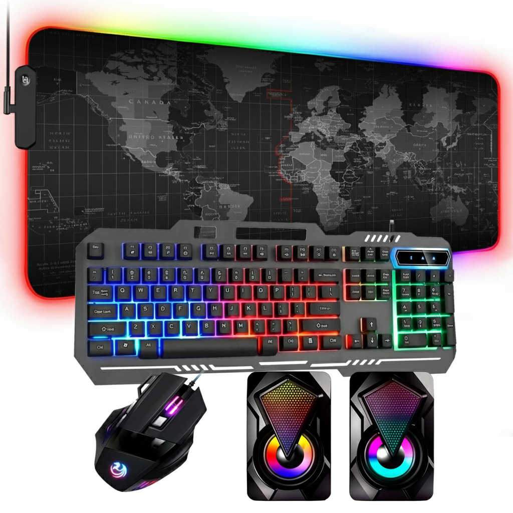Combo Gamer Aportex Teclado Backlight + Mouse RGB + Mousepad Extra Grande + Caixa de Som 2.0