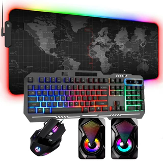 Combo Gamer Aportex Teclado Backlight + Mouse RGB + Mousepad Extra Grande + Caixa de Som 2.0