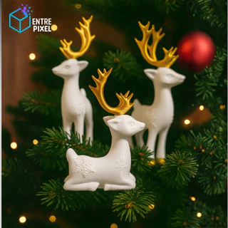 Rena de Natal Decorativa – Impressão 3D Premium | Branco e Dourado | Decoração Natalina Luxo