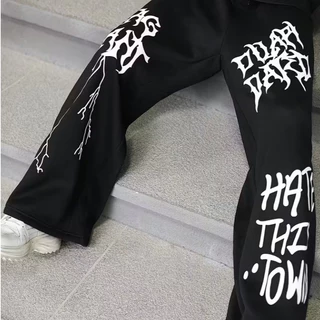 Calça Moletom Masculina Wide Leg Style gotica Tribal Dark pantalona Desposaja Larga Casual Flanelada Ajustavel