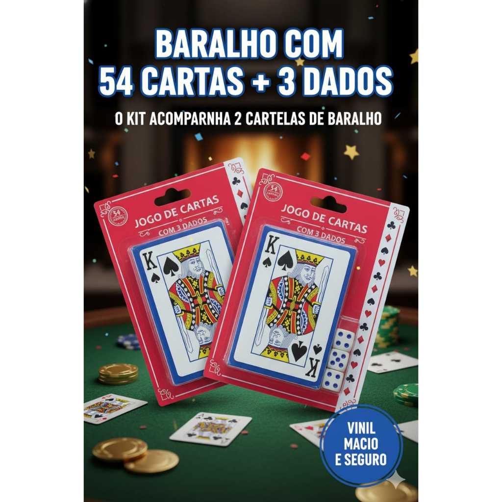 Kit com 2 cartelas de Baralho e 3 dados, jogos para amigos e familia ...