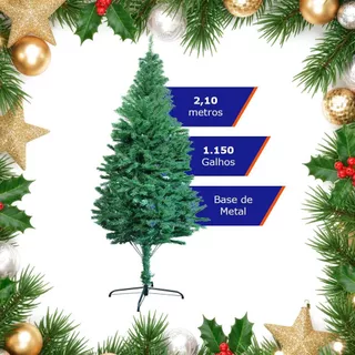 Árvore De Natal 2,10m 1150 Galhos Tradicional Pinheiro Verde Cheia Luxuosa Modelo Premium