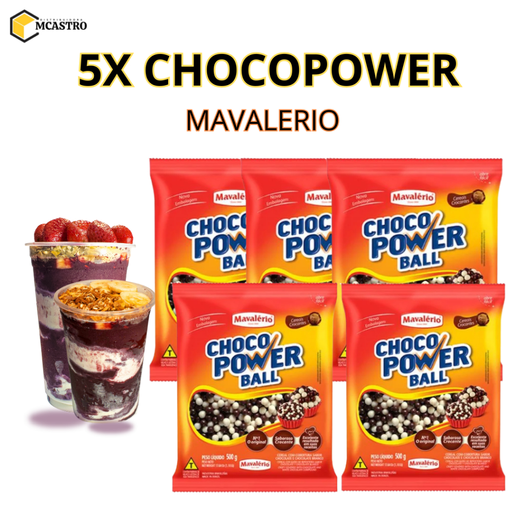 KIT 3X CHOCO POWER 500G MAVALERIO - BOLINHA MEDIA - PRA AÇAI E