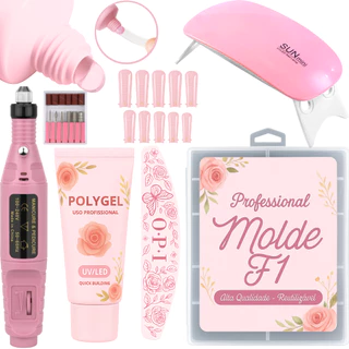Kit Unha de Gel completo Iniciante Manicure Alongamento Cabine Sun Mini Unhas Polygel Molde F1 Lixa Lixadeira Elétrica em Oferta na Shopee