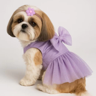 Vestido Encantado Gaby Pet para Cachorro Roupa com Tule e Glitter Brilhante para Cães Pequenos e Médios Roupa de Festa