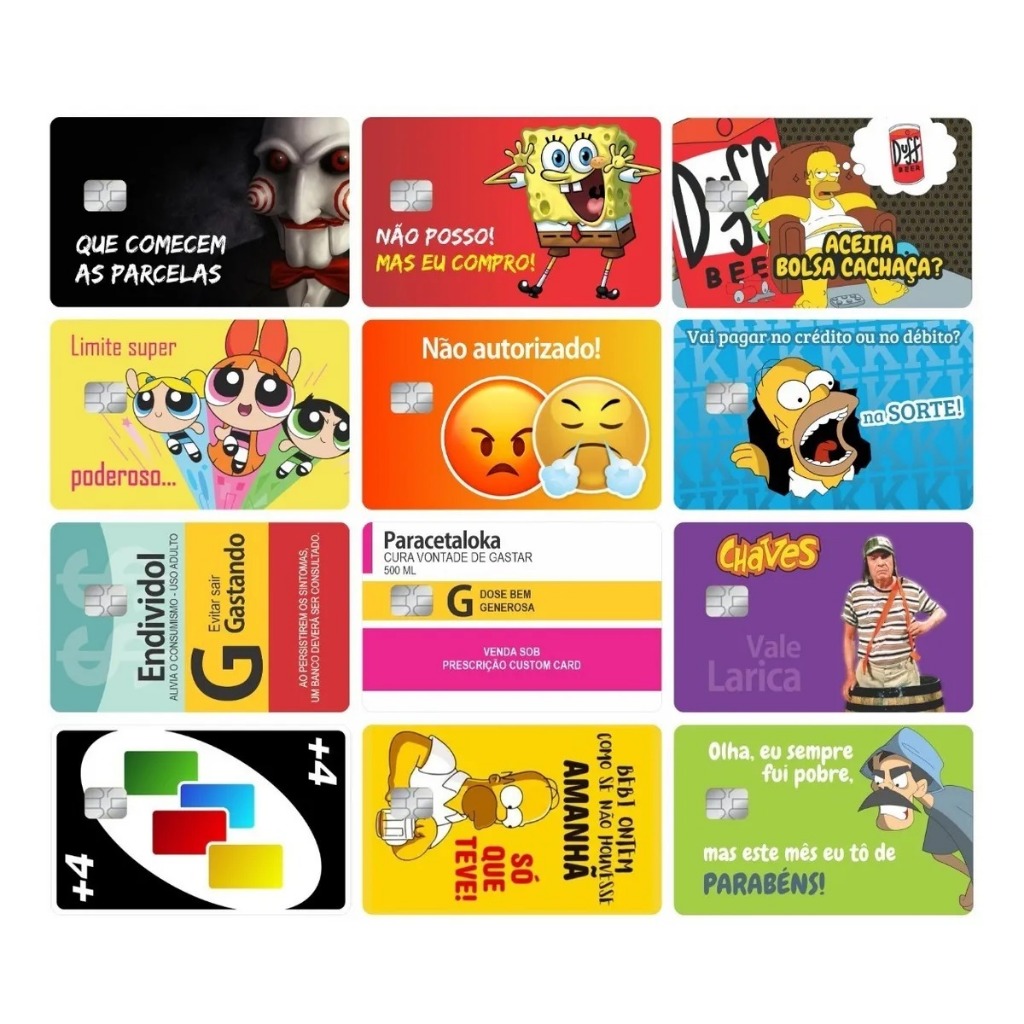 Kit 12 Adesivos para Cartão de Credito e Debito - Divertidos e ...