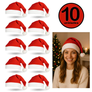 Kit 10 Gorros Touca Do Papai Noel Feltro Liso Natal Fantasia Cor Vermelho
