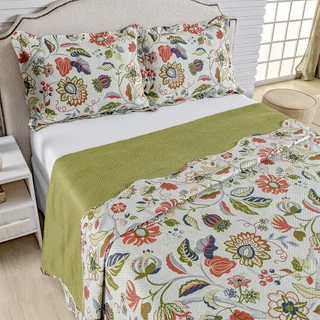 Kit Cobre Leito Colcha King Bouti 3 Peças Dupla Face Estampada Porta Travesseiro Aba Americana