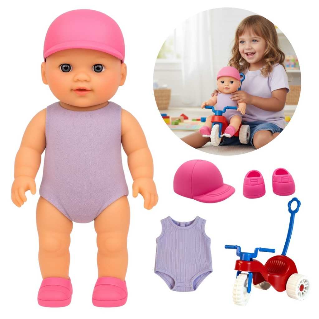 Boneca com Motoca e Acessórios Infantil Pequena Reborn com Triciclo | Shopee Brasil
