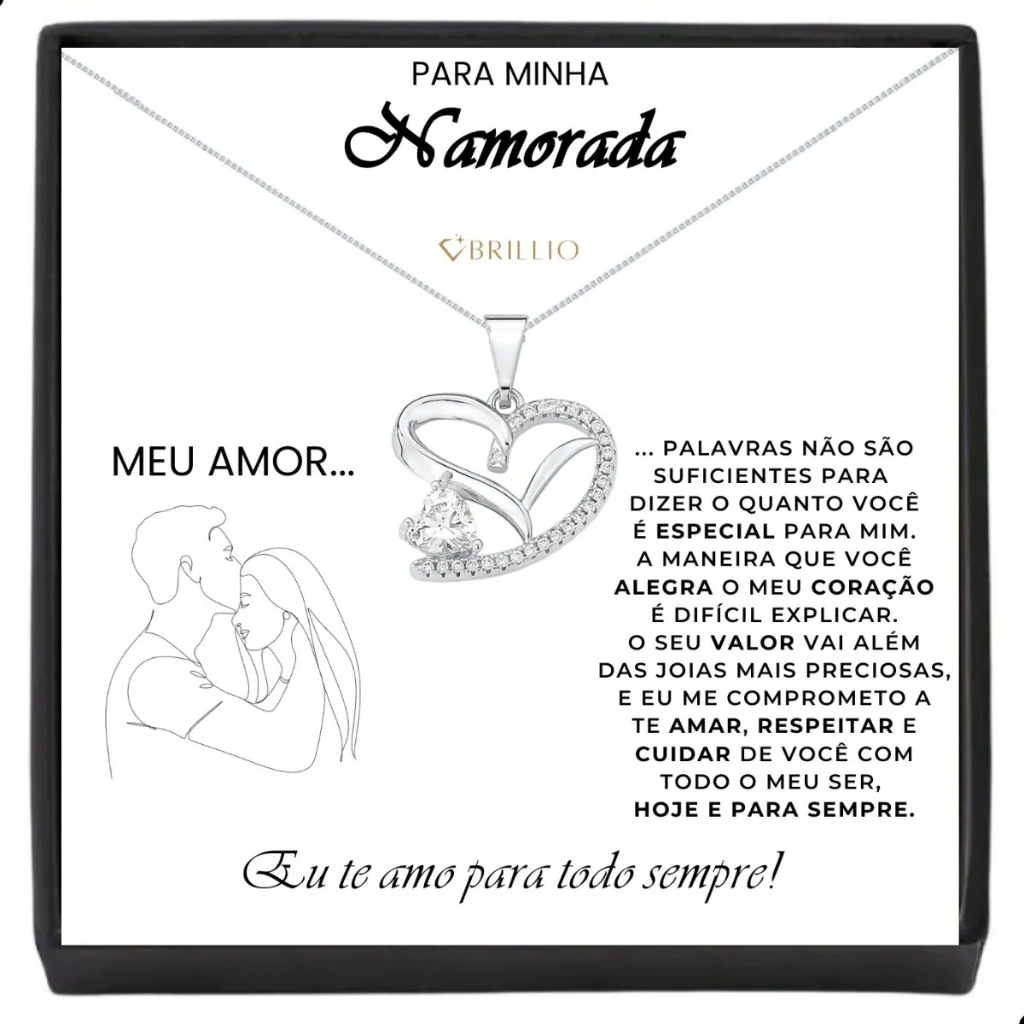 Presente Para Namorada Colar Coração Banhado Prata Completo | Shopee Brasil