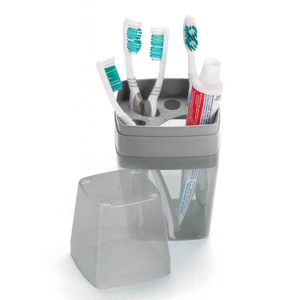 Porta Escova e Pasta de Dentes Com Tampa Plastico Resistente | Shopee ...