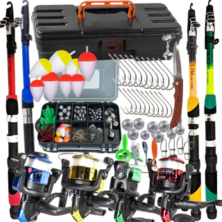 Kit Pesca Esportiva 4 Varas + 4 Molinetes + Caixa de Acessórios Completa em Oferta na Shopee