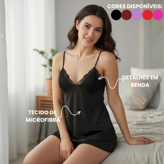Kit 2 Baby Doll Pijama de Microfibra Feminino Com Renda Sexy e Confortável em Oferta na Shopee
