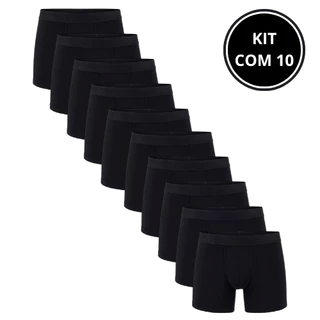 Kit 10 Cueca de Algodão Masculina Antialergica Boxer PRETAS - Box de Algodão com Forro 100% Algodão