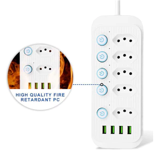 Extensão 5 Tomadas 4 USB Universal Bivolt 110v/250v 2500W Power 2m Filtro De Linha Segurança