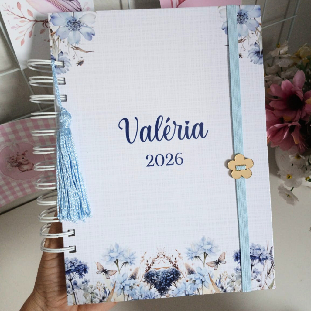 Agenda Personalizada Nome Datada 2026 Capa Floral Letras Frases Desenho ...