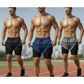 Kit 3 Bermudas de compressão 2 em 1 Dry fit Treino e corrida crossfit Nao Marca