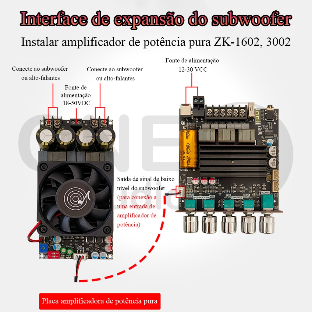 OneAudio ZK-ST21 Amplificador Bluetooth 2.1 Canais 100W×2 + 200W
