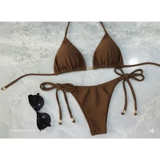 Biquíni Fio Duplo com Amarração Lateral – Top Cortininha Feminino Verão 2025 em Oferta na Shopee
