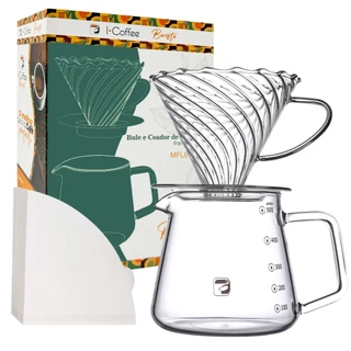 iCoffee Kit de Preparo de Café V60- Jarra de Vidro Borossilicato com Suporte de Filtro de Vidro-envio imediato
