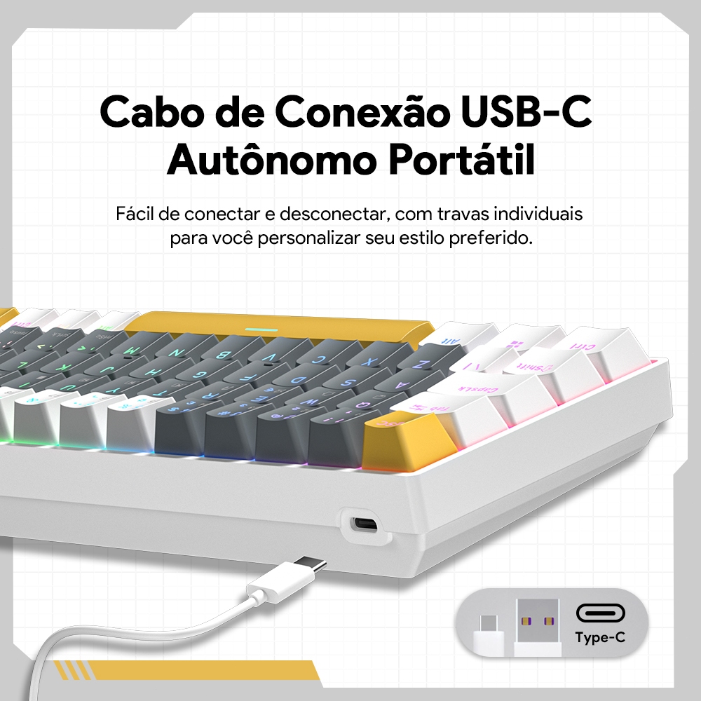 ZIFRIEND TK68 Teclado Mecânico Gamer 60% RGB ABNT2 Hot Swap Switch