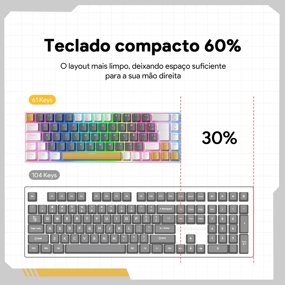 A.rn(⁠。⁠♡⁠‿⁠♡⁠。⁠) ZIFRIEND TK68 Teclado Mecânico Gamer 60% RGB ABNT2 Hot Swap Switch