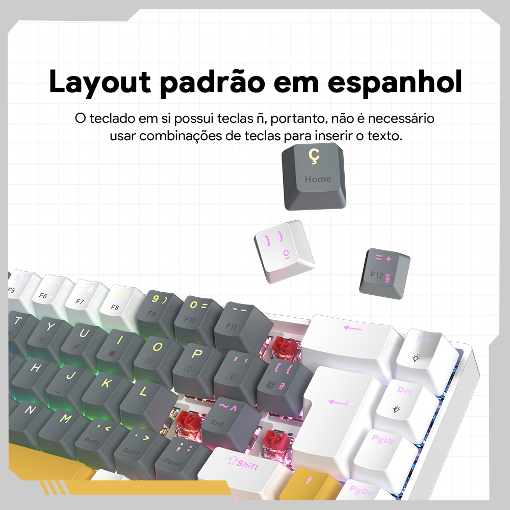 ZIFRIEND TK68 Teclado Mecânico Gamer 60% RGB ABNT2 Hot Swap Switch
