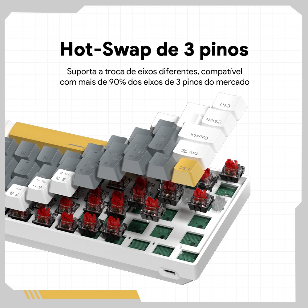 ZIFRIEND TK68 Teclado Mecânico Gamer 60% RGB ABNT2 Hot Swap Switch