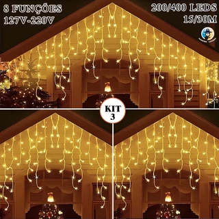 15M/30M Cascata Natal com 400 Luzes【Frio/Quente/Multicolorido】3 Opções 8 Funções Pode ser em série